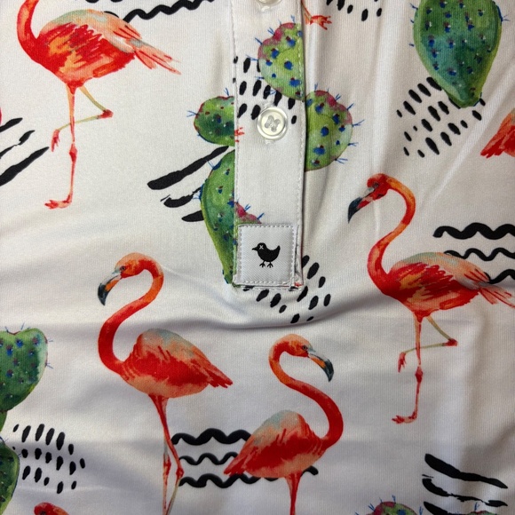 Bad Birdie NWT Sleeveless Golf Polo Shirt Flock With Me Sz XXL Cacti Flamingos - Picture 4 of 6